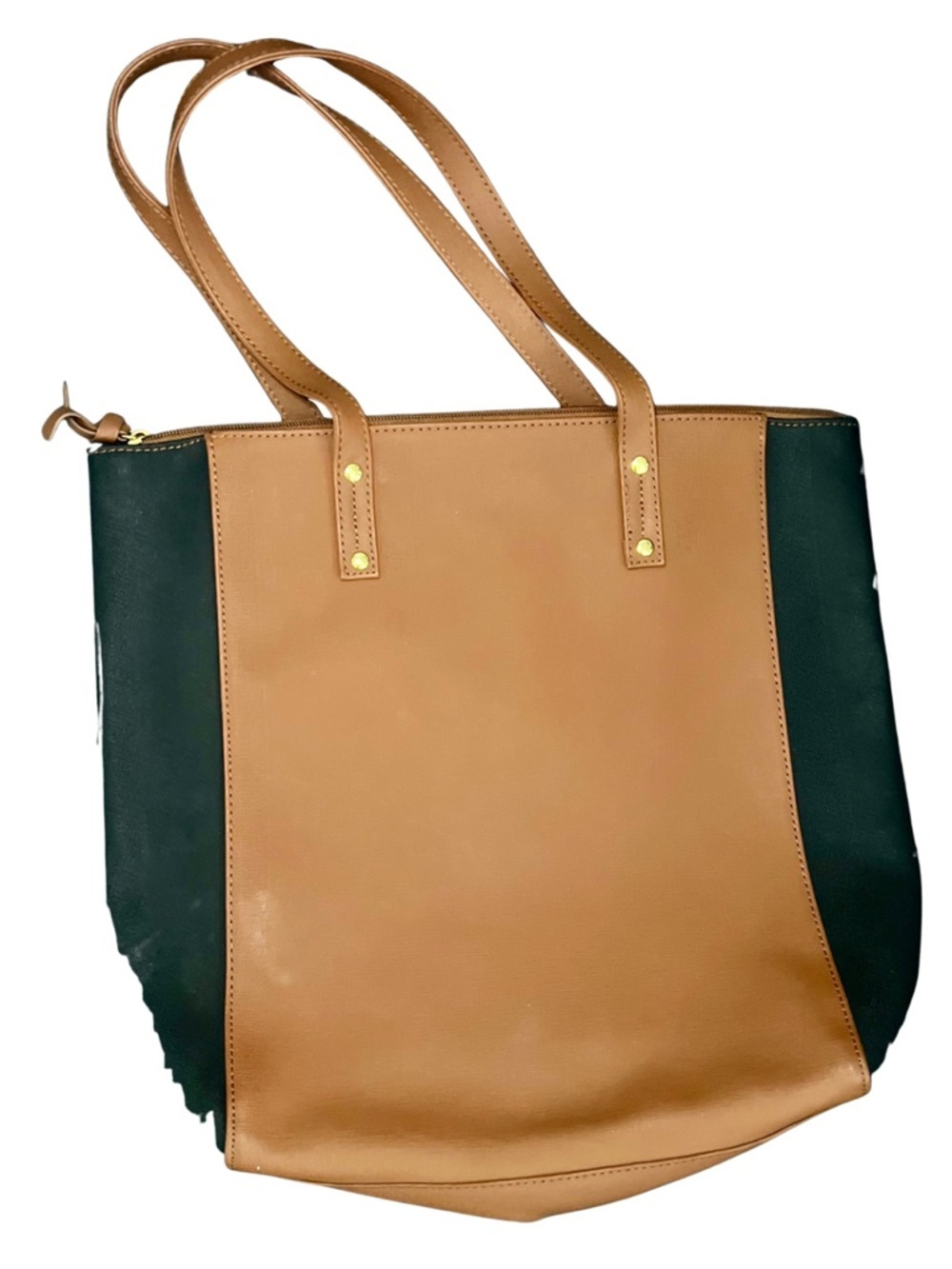 JOY Clothes It All Colorblock Leather Tote RFID Pocket Tan Green Work Bag - Picture 4 of 6